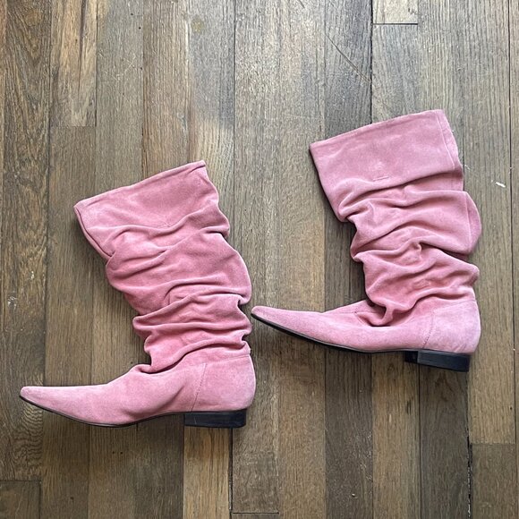 Parade Pink Suede Pointy Leather Boots - 7B - Picture 1 of 3